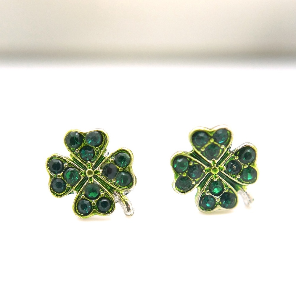 4 Leaf Clover Green Crystal Luminous Earrings
